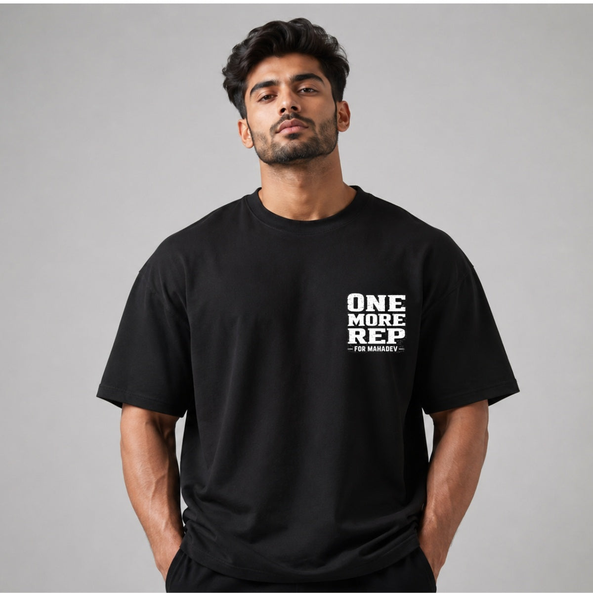 ONE MORE REP Oversized Gym T-Shirt for Men - 220 GSM Beast Mode | Code: OMR220
