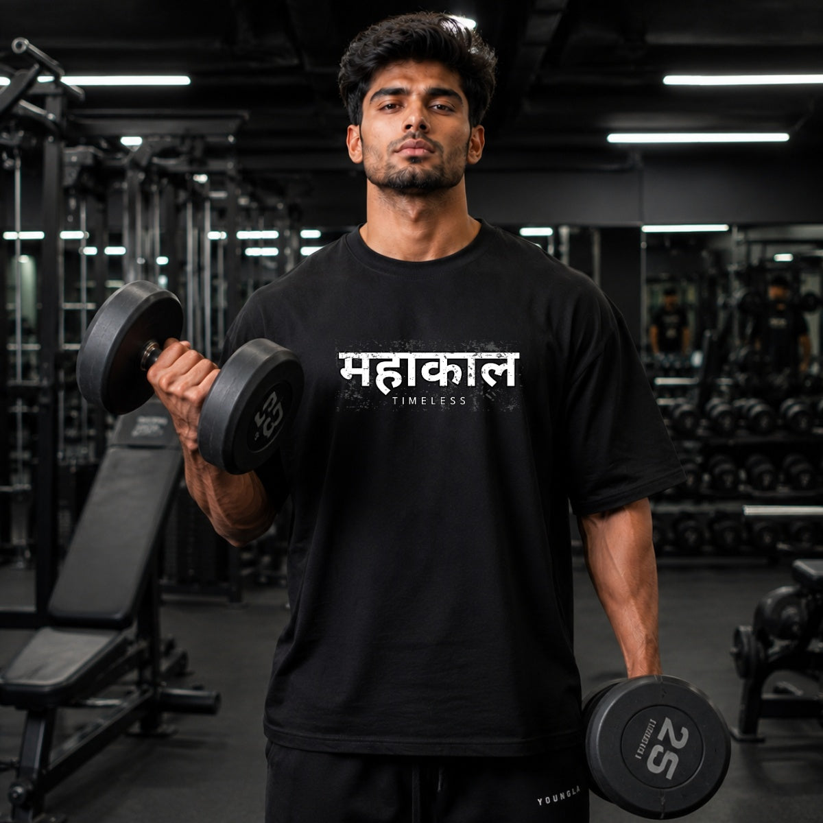 MAHAKAAL TIMELESS | 220 GSM Oversized Gym Tee - Jet Black [Code: MHB220]