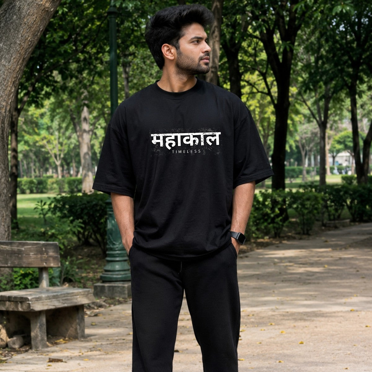 MAHAKAAL TIMELESS | 220 GSM Oversized Gym Tee - Jet Black [Code: MHB220]